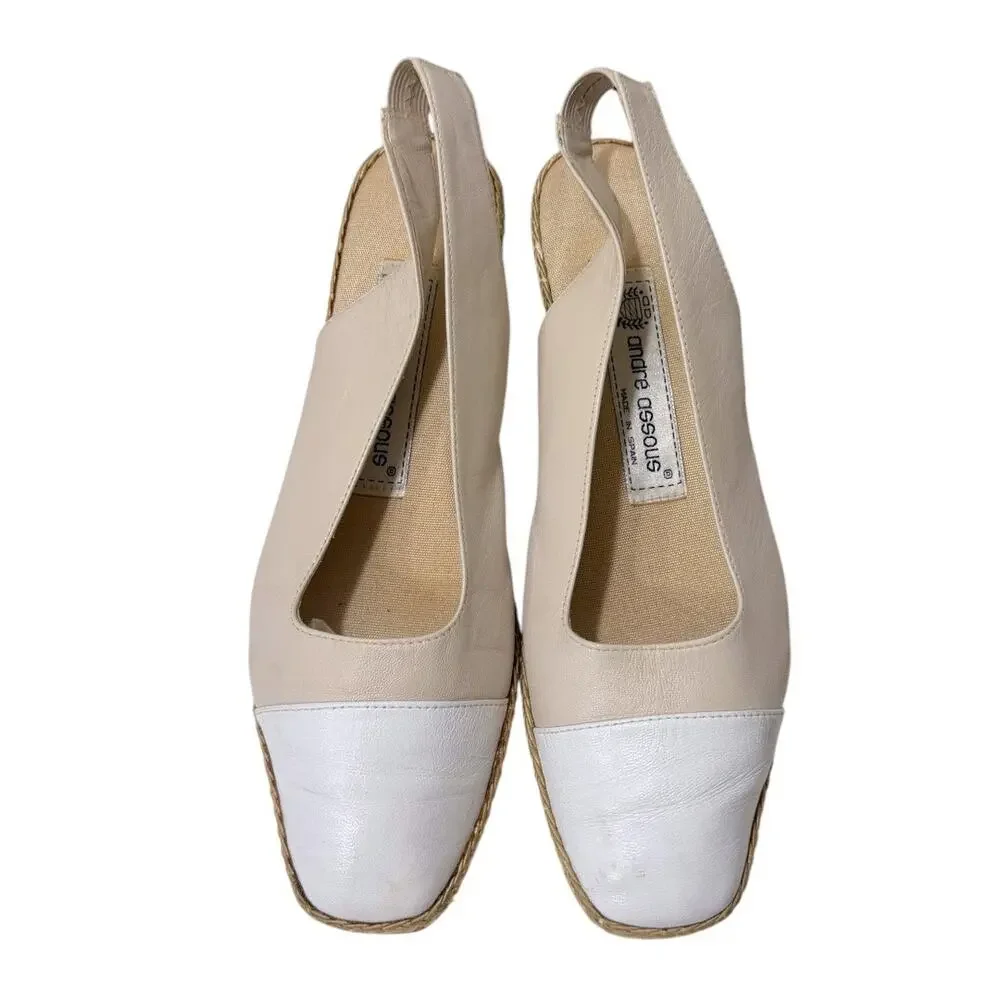 Andre Assous Leather Slingback Wedge Sandal Women's 9N Cap Toe Jute Cream White